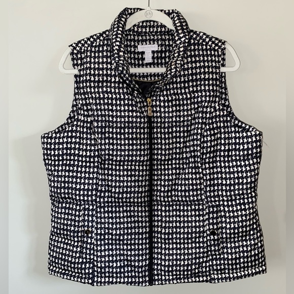 Charter Club Petite Black White Houndstooth Puffer Vest - Picture 1 of 9